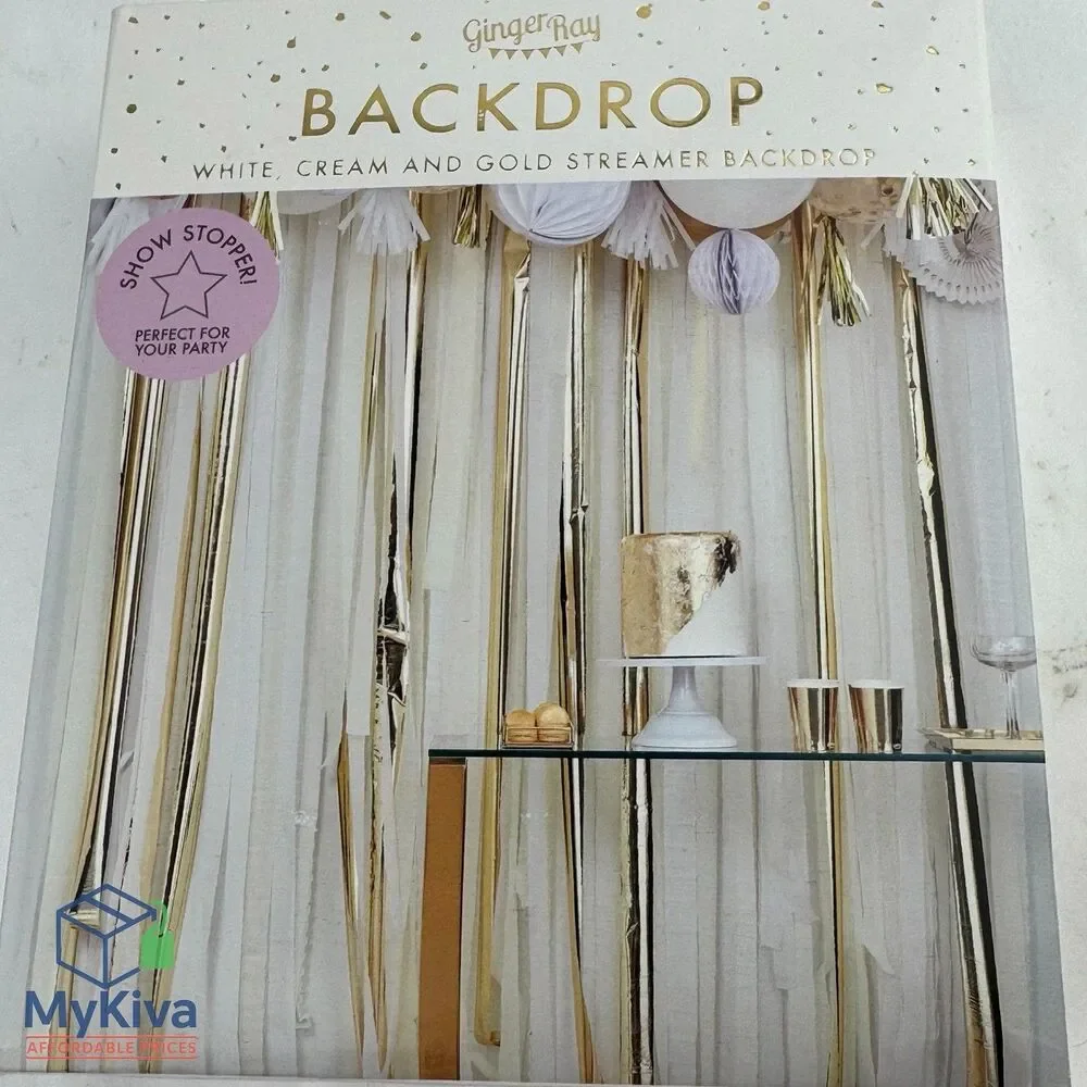 Ginger Ray Backdrop White Cream Gold Metallic Streamer Party Mix It Up
